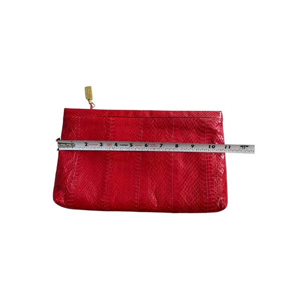 SAKS FIFTH AVENUE Vintage Red Eel Skin Clutch Handbag - Picture 6 of 9